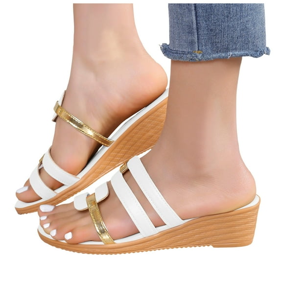 Wedge Dress Sandals for Women Ladies 2025 Glitter Open Toe Mid Heel Slip on Slides Beach Summer Shoes