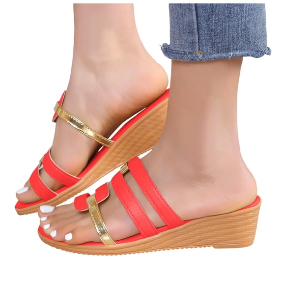 Wedge Dress Sandals for Women Ladies 2025 Glitter Open Toe Mid Heel Slip on Slides Beach Summer Shoes