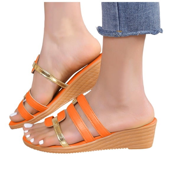 Wedge Dress Sandals for Women Ladies 2025 Glitter Open Toe Mid Heel Slip on Slides Beach Summer Shoes