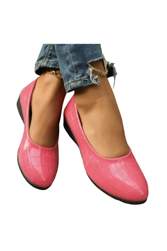 Wedge Dress Shoes for Women Ladies 2025 Spring Leather Pointed Toe Low Heel Ballet Flat Slip on Dressy Shoes