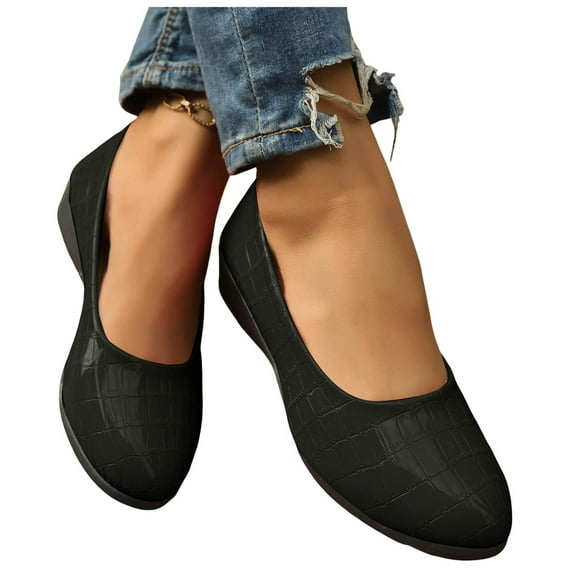 Wedge Dress Shoes for Women Ladies 2025 Spring Leather Pointed Toe Low Heel Ballet Flat Slip on Dressy Shoes
