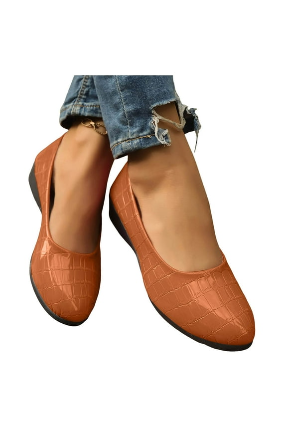 Wedge Dress Shoes for Women Ladies 2025 Spring Leather Pointed Toe Low Heel Ballet Flat Slip on Dressy Shoes