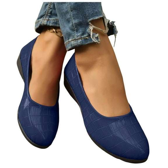 Wedge Dress Shoes for Women Ladies 2025 Spring Leather Pointed Toe Low Heel Ballet Flat Slip on Dressy Shoes
