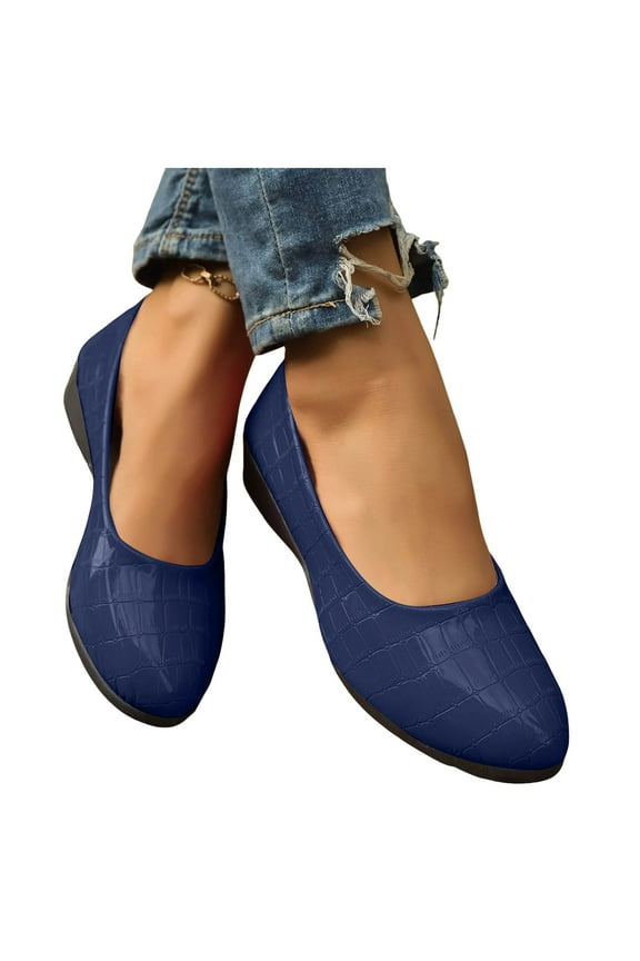 Wedge Dress Shoes for Women Ladies 2025 Spring Leather Pointed Toe Low Heel Ballet Flat Slip on Dressy Shoes