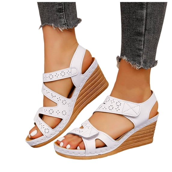 Wedge Dressy Sandals for Women 2025 Summer Fashion Casual Leather Peep Toe Platform Heeled Dress Work Sandals