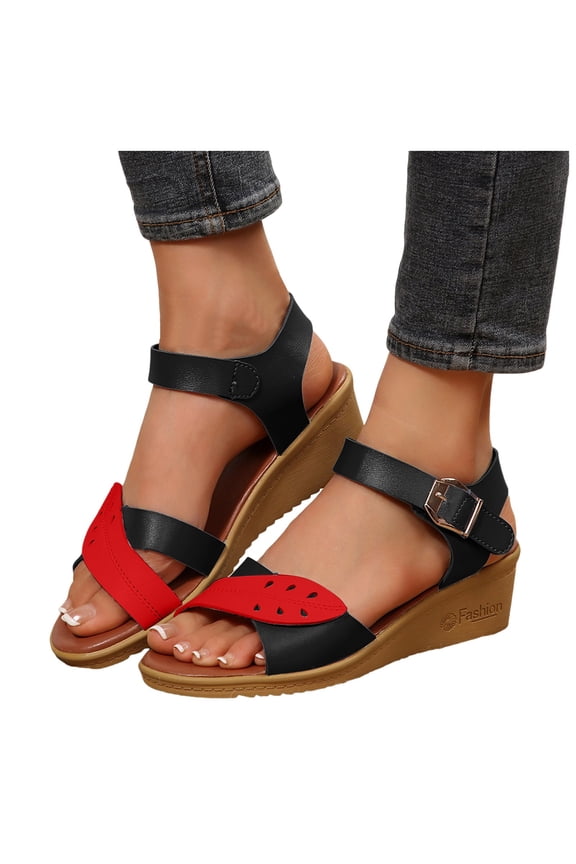 Wedge Dressy Sandals for Women Ladies 2025 Fashion Leaf Design Leather Open Toe Mid Heel Dress Sandals Summer