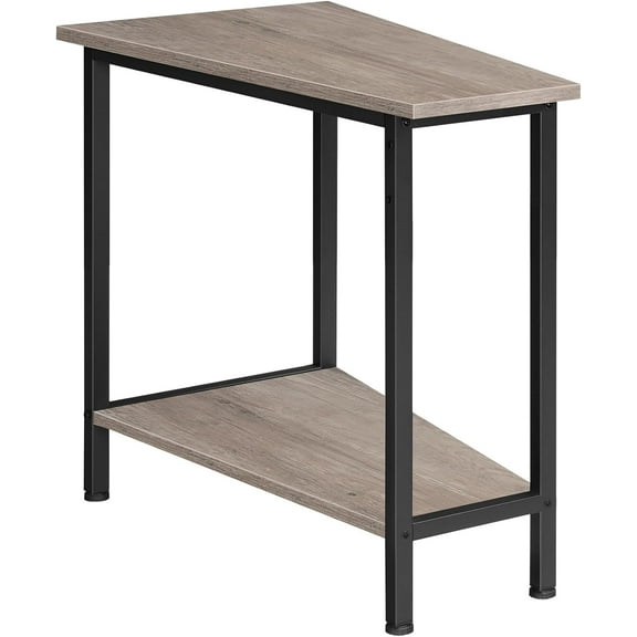 Wedge End Table, Recliner Wedge Side Table with Storage, Industrial Triangle Accent Table for Small Space, Corner, Living Room, Apartment, Greige