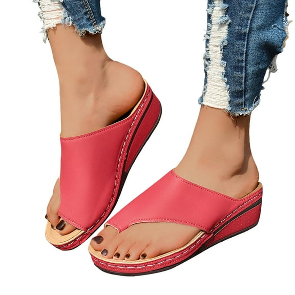 Wedge Flip Flop Sandals for Women 2025 Fashion Casual Beach Mid Heel Slides Summer Thongs Slip on Shoes