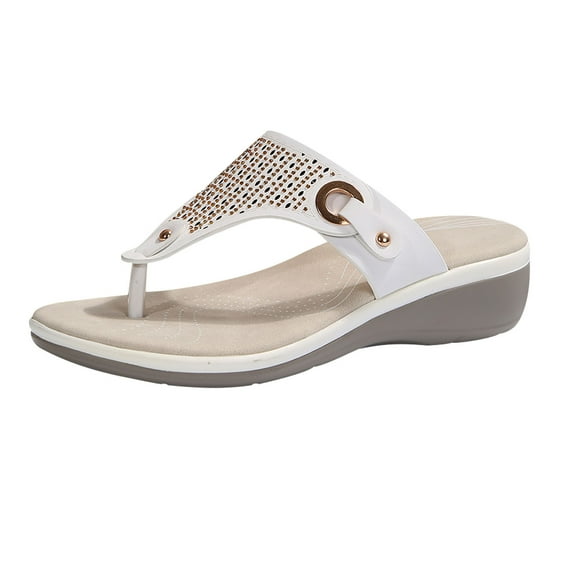 Wedge Flip Flops Soft Comfortable Summer Casual Arch Support Slippers Cute Shiny Rhinestones Thong Sandals for Party