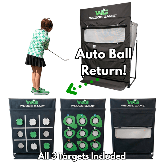 Wedge Game Short Game Trainer | Golf Chipping & Pitching Net with Auto Ball Return | 9-Hole Challenge, Tic Tac Toe & Trajectory Trainer | Indoor Outdoor Golf Training Aid
