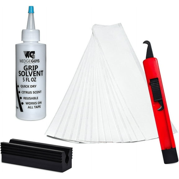 Wedge Guys Deluxe Golf Grip Kit for Regripping Golf Clubs - Professional Quality - Hook Blade, 2 In. x 10 In. Grip Tape Strips, Grip Solvent and Rubber Vise Clamp to Regrip 15 Clubs