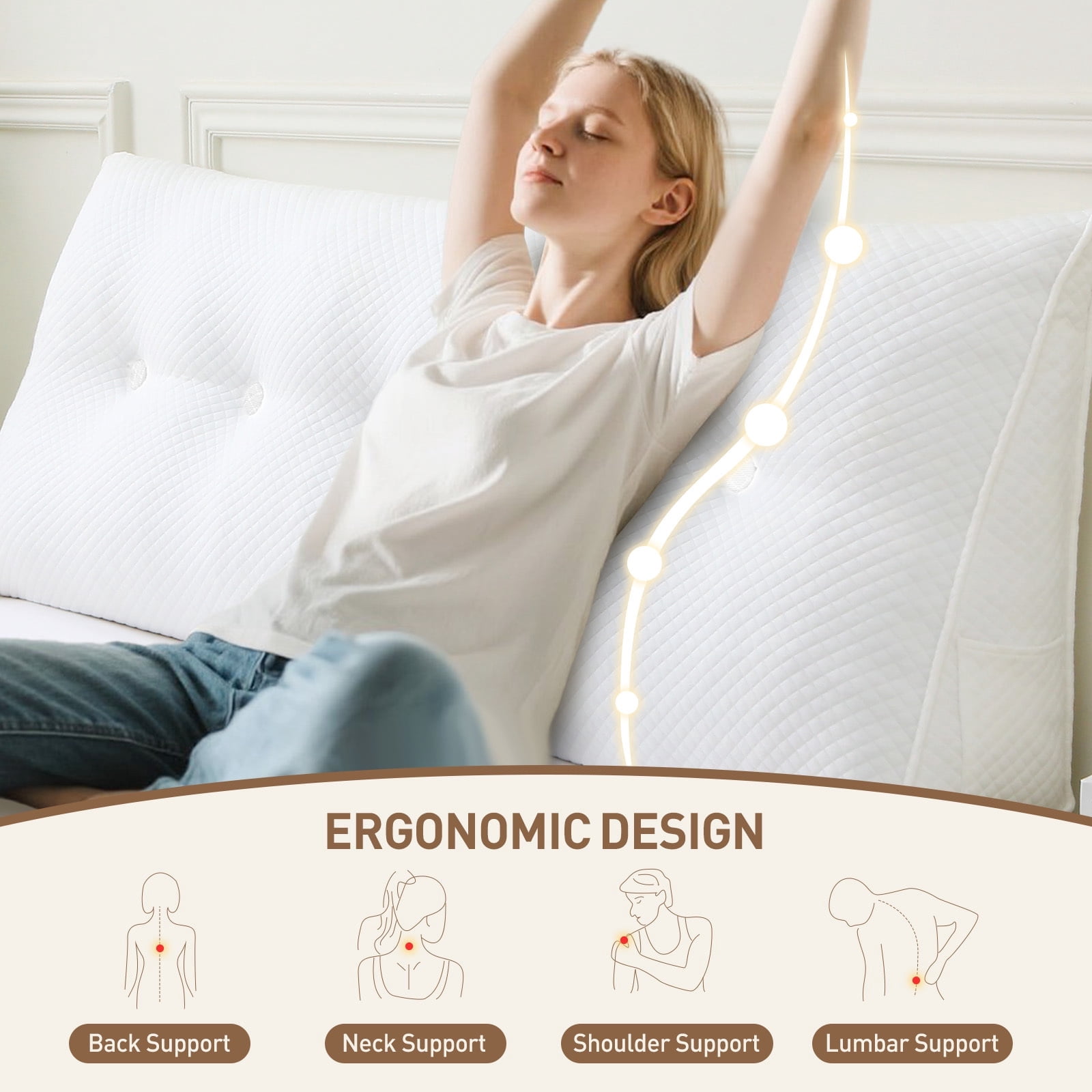 Wedge Headboard Pillow King, Triangular Wedge Pillow Headboard, Wedge Headboard Pillow for Bed Sofa, Daybed Pillows for Sitting up, Reading or Working with Removable Cover, White