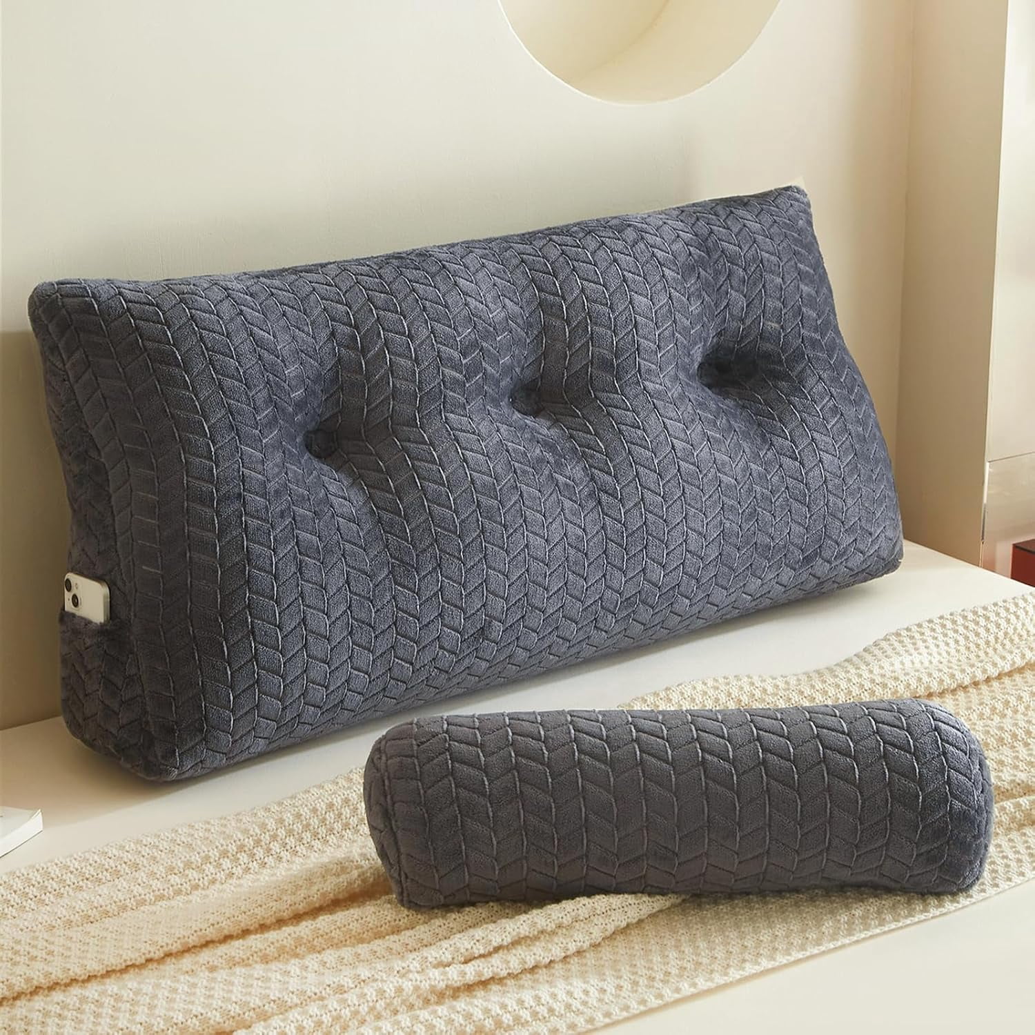 Wedge Headboard Pillow Size, Triangular Wedge Backrest Pillow with 1