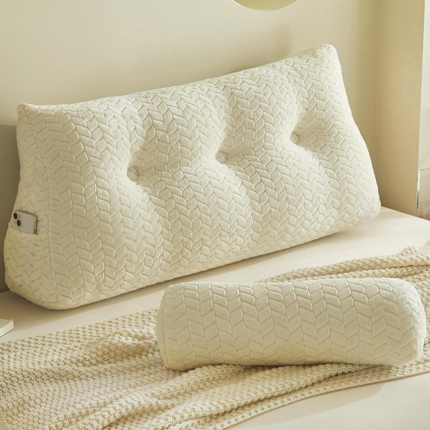 Wedge Headboard Pillow Size, Triangular Wedge Backrest Pillow with 1