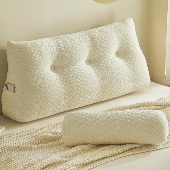 Wedge Headboard Pillow  Size, Triangular Wedge Backrest Pillow with 1   Roll Pillows, Headboard Pillow for Bed,Daybed,and Lounging, Large Bed Bolster Pillows,