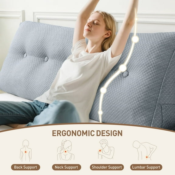 Wedge Headboard Pillow Twin, Triangular Wedge Pillow Headboard, Wedge Headboard Pillow for Bed Sofa, Daybed Pillows for Sitting up, Reading or Working with Removable Cover, Blue Grey