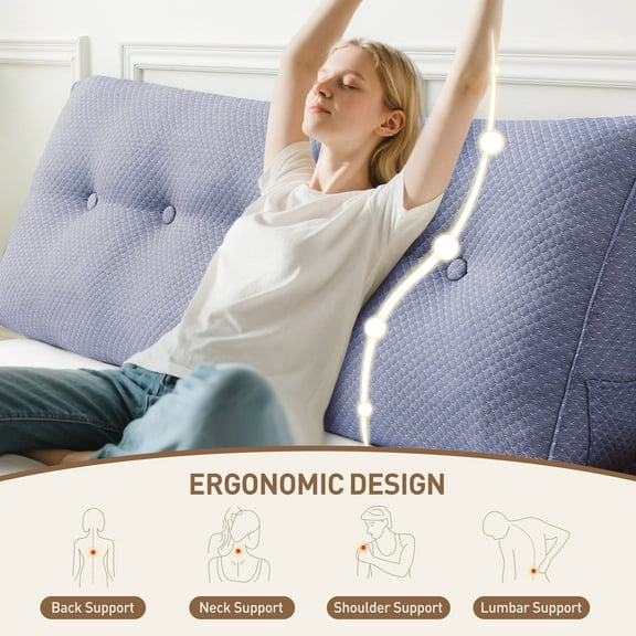 Wedge Headboard Pillow Twin, Triangular Wedge Pillow Headboard, Wedge Headboard Pillow for Bed Sofa, Daybed Pillows for Sitting up, Reading or Working with Removable Cover, Blue