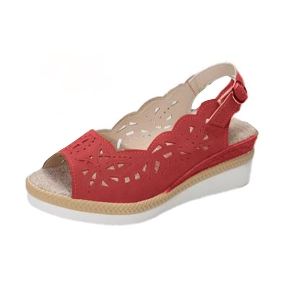 Wedge Heel Cut-Out Vamp Peep Toe Slingback Women's Sandals, Wedge Pump Heel Platform Ankle Strap Open Toe Women's Sandal Concise Casual Summer Shoes