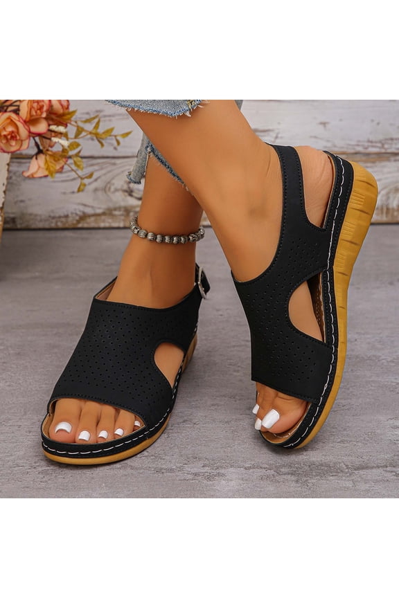 Wedge Heel Sandals for Womens Closed Toe Hollow Out Walking Sandal Fashion Orthopedic Arch Support Sandals Open-Toe Casual Summer Shoes