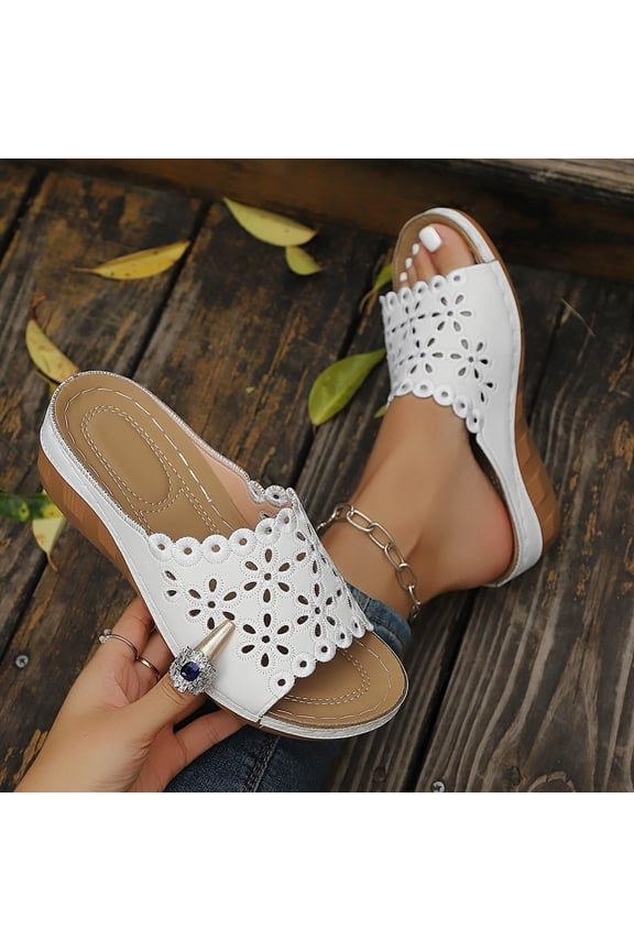 Wedge Heel Sandals for Womens Trendy Hollow Out Walking Sandal Fashion Orthopedic Arch Support Sandals Open-Toe Casual Summer Shoes
