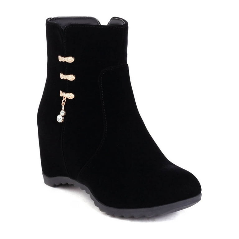 Wedge Heel Suede Ankle Boots for Womens US Wide Fit Buckle Fashion