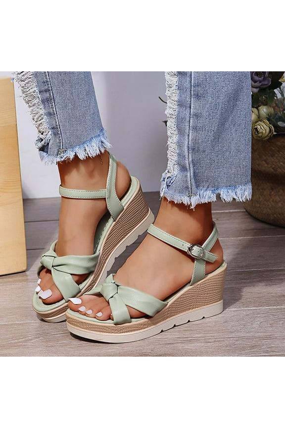 Wedge Heels LoyisViDion Women Shoes Women's Open Toe Buckle Strap Platform Wedge Sandals Special Offers Green 7.5