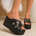 thumbnail image 1 of Wedge Heels for Women Peep Toe Platform Sandals 2026 Summer Fashion Splice Floral Embroidery Mesh Slip on Comfortable Slides Beach Shoes Black Size 7, 1 of 8