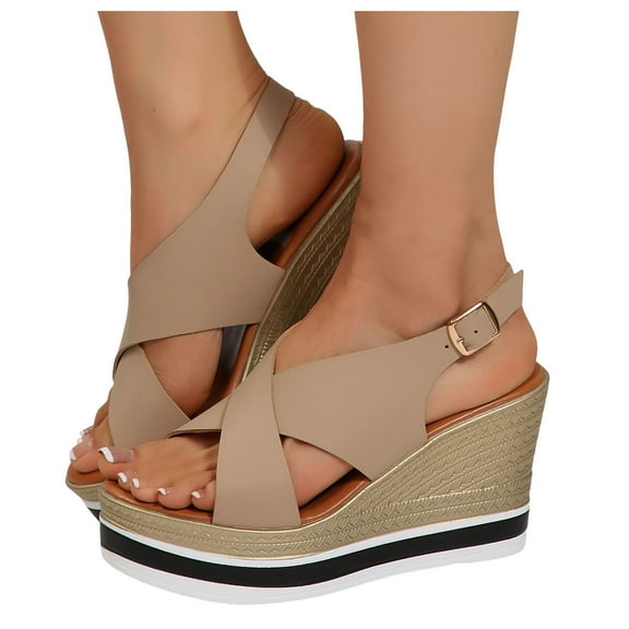 Wedge High Heels Dressy Sandals for Women Ladies 2025 Summer Stylish Platform Chunky Heeled Dress Sandals