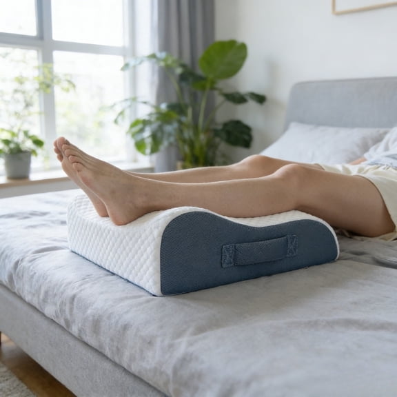 Wedge Leg Pillow for Elevation, 1 Count, Soft Breathable Pillowcase, White Base with Gray Edge, Knee & Leg Support Cushion for Sleep, Relaxation, Travel and Office Nap