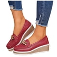 thumbnail image 1 of Wedge Loafers for Women Platform Cute Dress Casual Business Shoes Comfortable Lightweight Slip on Work Shoes with Gold Chain Red Size 6.5, 1 of 5