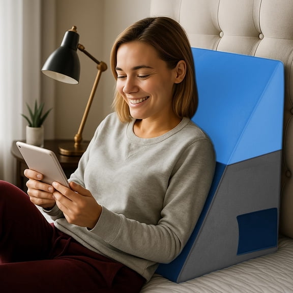 Wedge Memory Foam Pillow, Back Support Pillow For Bed, Grey & Blue Gel | Acid Reflux, Snoring, Gerd, Leg Elevation, Pregnancy Support For Sitting & Sleeping | Adjustable Wedge Pillow