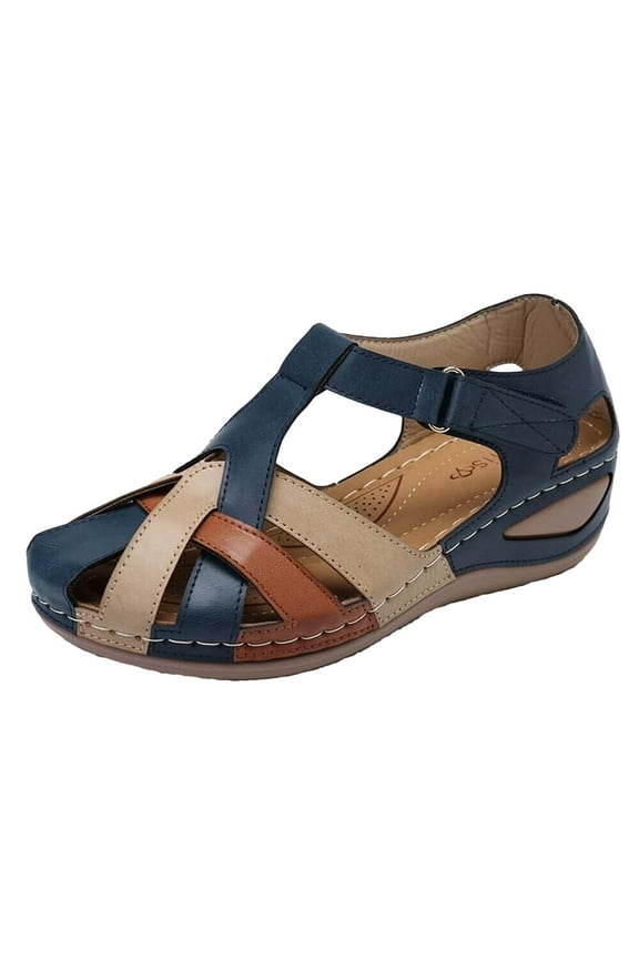 Wedge Orthopedic Sandals for Women Comfortable Closed Toe Summer Sandals Women 2024 Walking Beach Sandal with Arch Support Blue 5.5