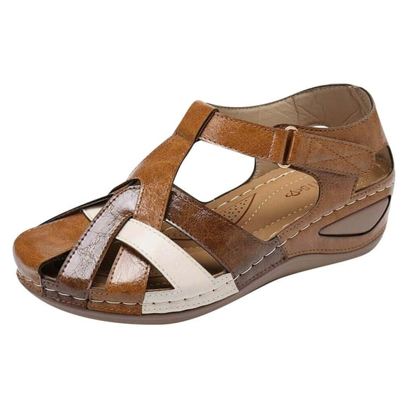 Wedge Orthopedic Sandals for Women Comfortable Closed Toe Summer Sandals Women 2024 Walking Beach Sandal with Arch Support Brown 7.5