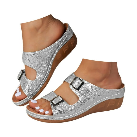 Wedge Orthopedic Slip on Sandals for Women with Arch Support Trendy Leather Plantar Fasciitis Dress Slides