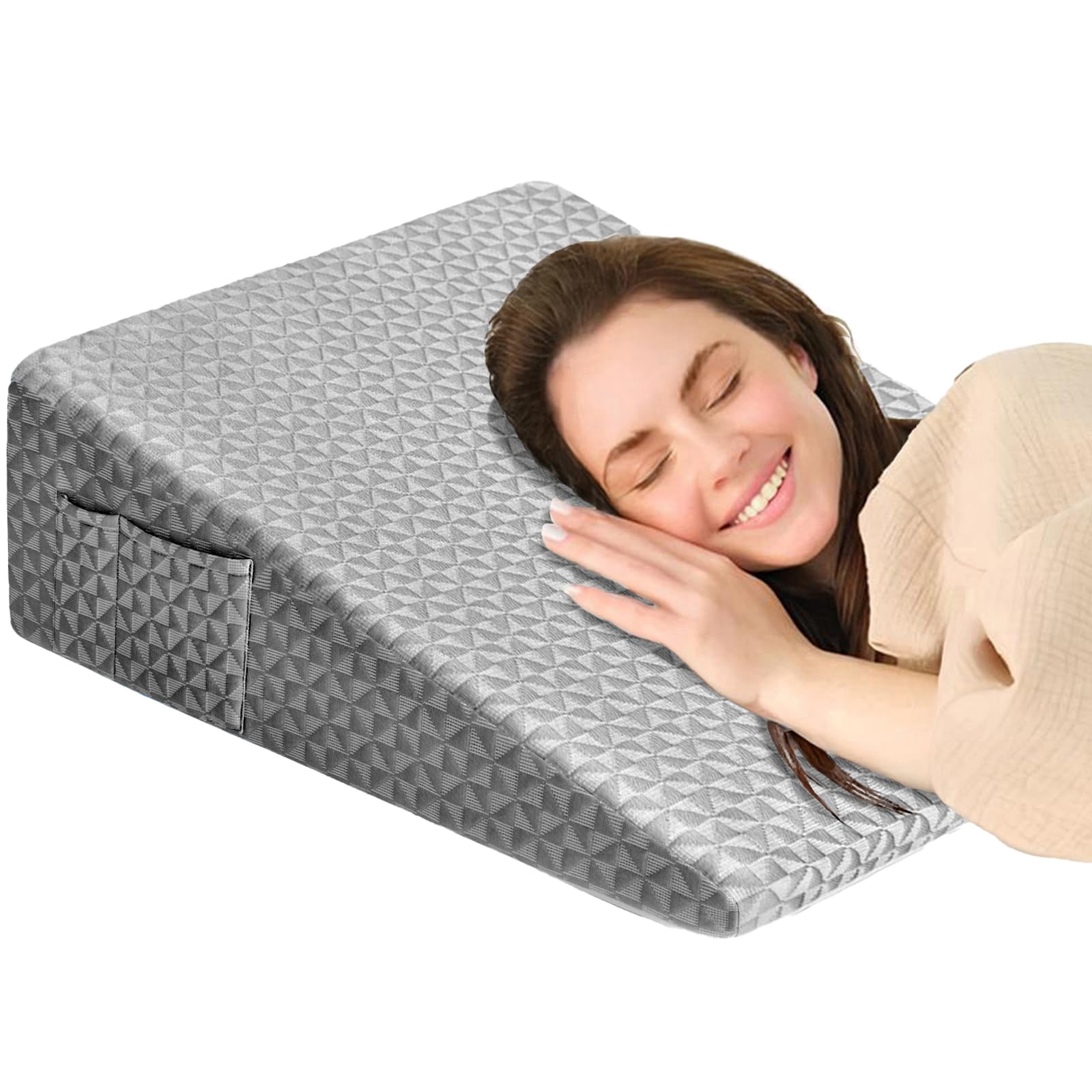 Wedge Pillow 7.5" Bed After  Memory Foam Triangle Incline For Support Leg Elevation(grey)