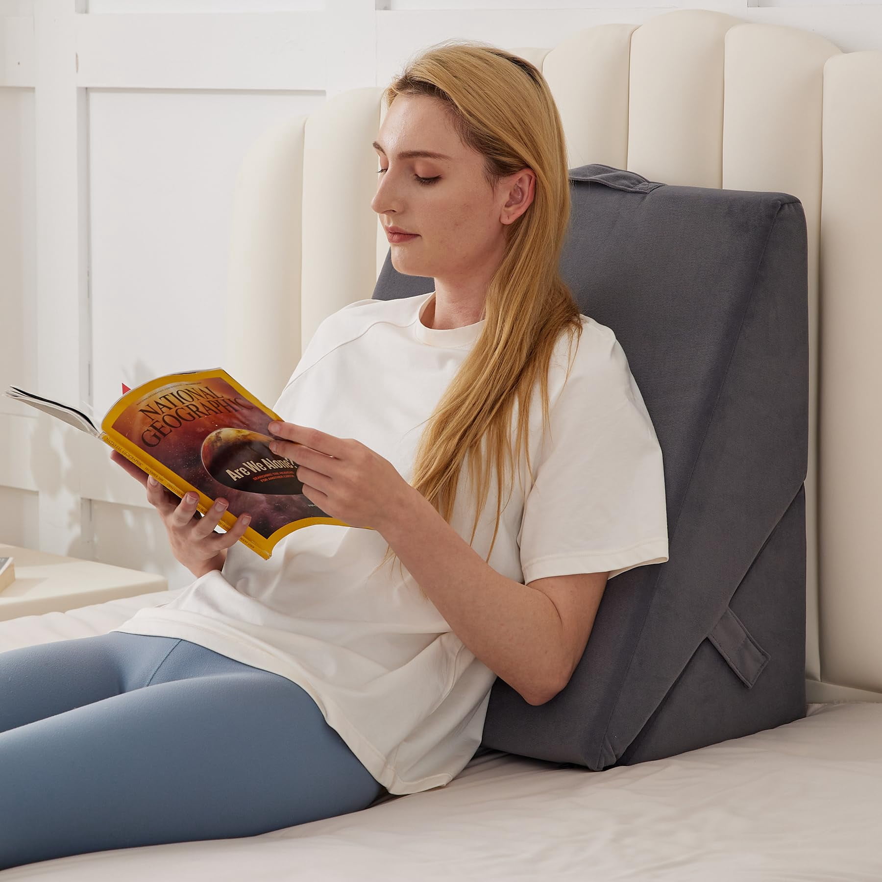 Wedge Pillow  Adjustable For Sleeping 9&12" Bed Set After Triangle Memory Foam Wedges Headboard Acid Reflux Grey