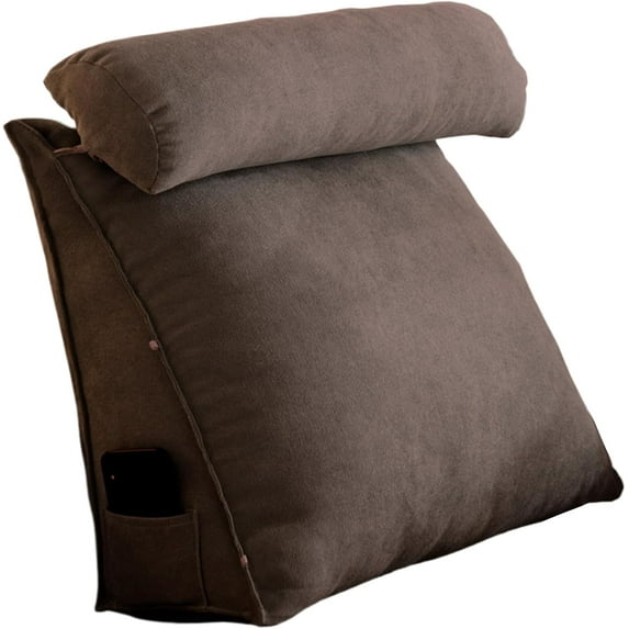 Wedge Pillow Back Support Pillow:Adjustable Triangular Lumbar Neck Back Support Pillows, Reading Pillow with Removable Cover,Back Pillow Sitting Up for Bed Sofa Couch Office (Brown, Small)