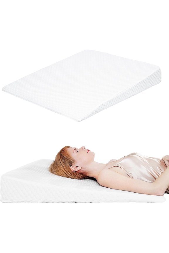 Wedge Pillow, Bed Wedge Pillows for Sleeping, Snoring, Back Support, After Surgery, Foam Triangle Pillow, Removable Washable Cover (White, 5in)