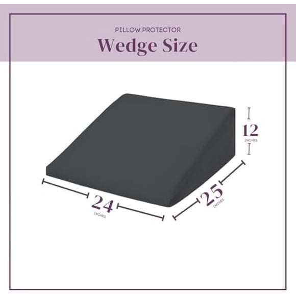 Wedge Pillow Cover 100% Cotton, Zippered Wedge Pillow Case Protector, Soft, Hypoallergenic & Breathable -Dark Grey, (24Wx25Lx12)