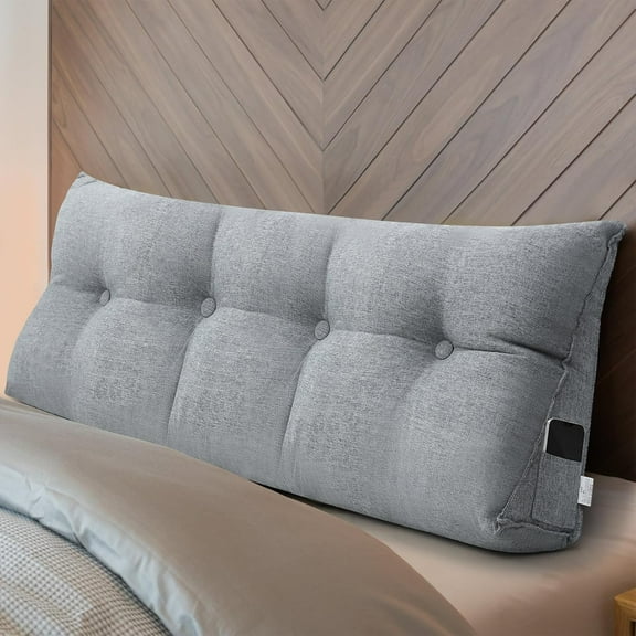 Wedge Pillow Full Triangular Headboard Bed Reading Backrest Back Support Long Pillow with Removable Cover for Dorm Room Supplies Housewarming Gift(Gray)