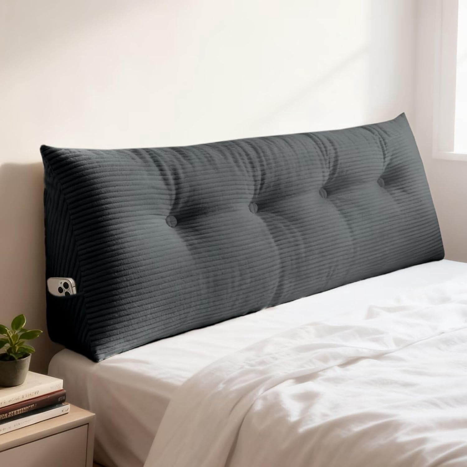 Wedge Pillow Headboard Full Triangular Bed Wedge Pillow for Headboard, Headboard Pillow Reading Pillow for Daybeds and Bunk Beds with Removable Velvet Cover