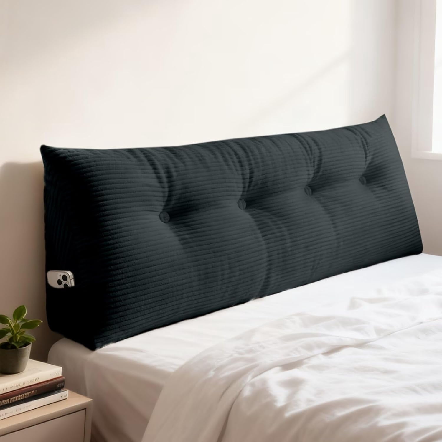 Wedge Pillow Headboard Full Triangular Bed Wedge Pillow for Headboard, Headboard Pillow Reading Pillow for Daybeds and Bunk Beds with Removable Velvet Cover
