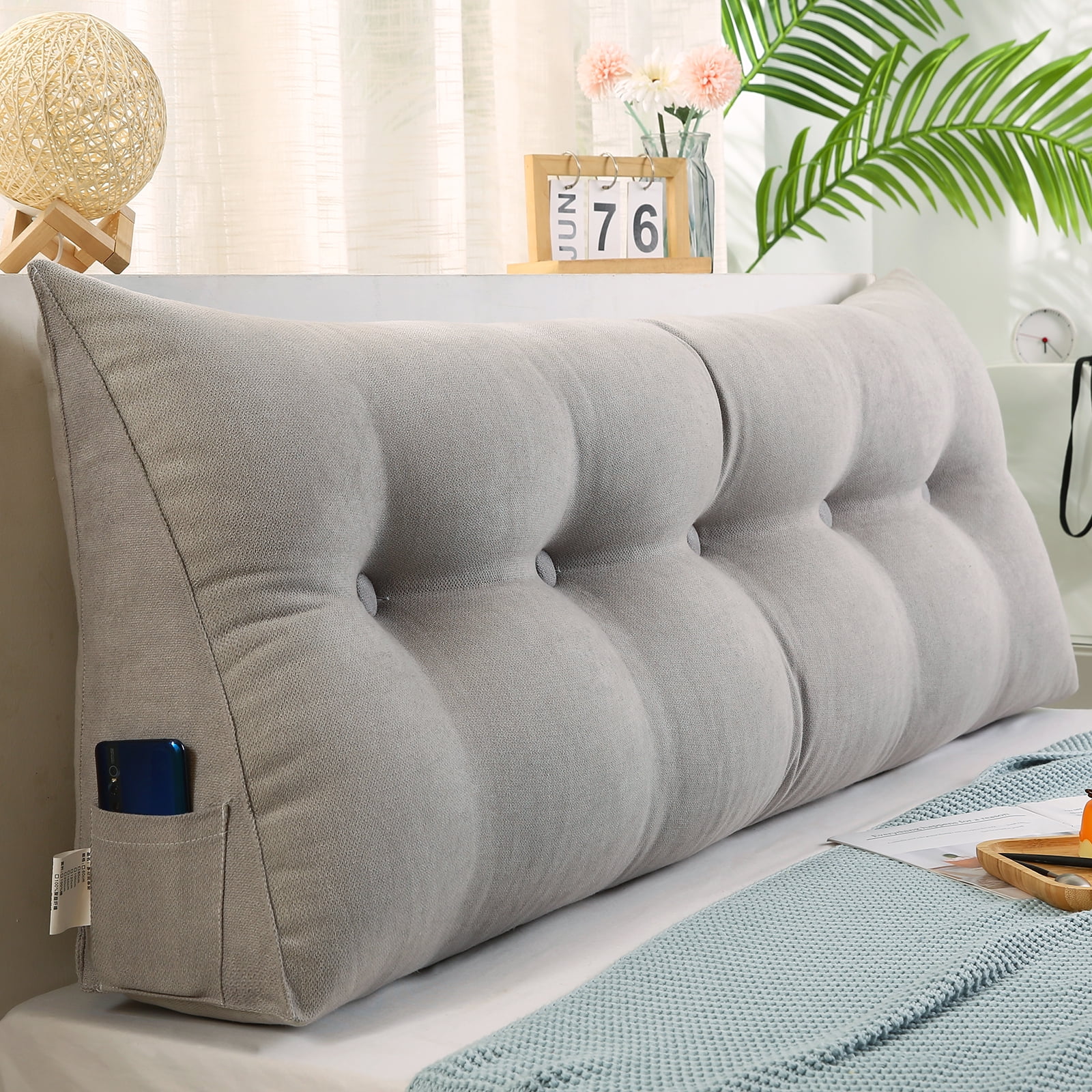 Wedge Pillow Headboard Queen, Triangle Pillow Wedge for Headboard, King Size Bed Wedge Pillow for Headboard Gap Filler, Sleeping Wedge Pillow for Adults, Grey