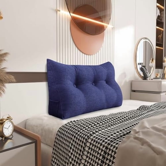 Wedge Pillow Headboard Reading Pillow for Sitting Up in Bed Adult Backrest Large Triangle Bolster Pillow for Couch Daybed Cushion Lumbar Body Support Leg Positioning(Blue, Twin)