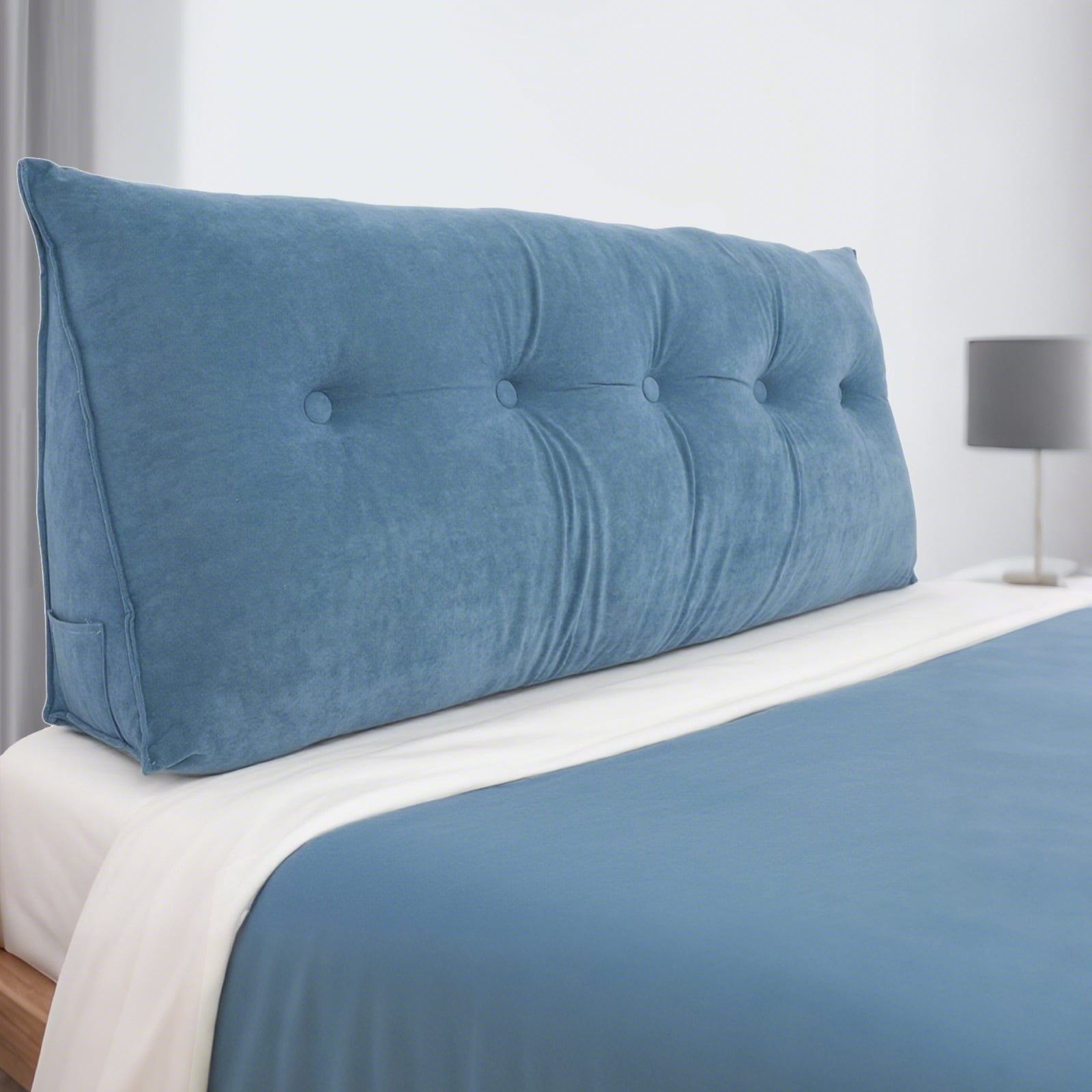 Wedge Pillow Headboard, Triangle Headboard Pillow for Bed,  King, Blue