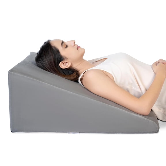Wedge Pillow Memory Foam For Back Support, Grey, Large Size - 11 Inch | Wedge Cushion, Acid Reflux, Snoring, Gerd, Leg Elevation, Pregnancy | Removable Velvet Cover, Multipurpose Pillow