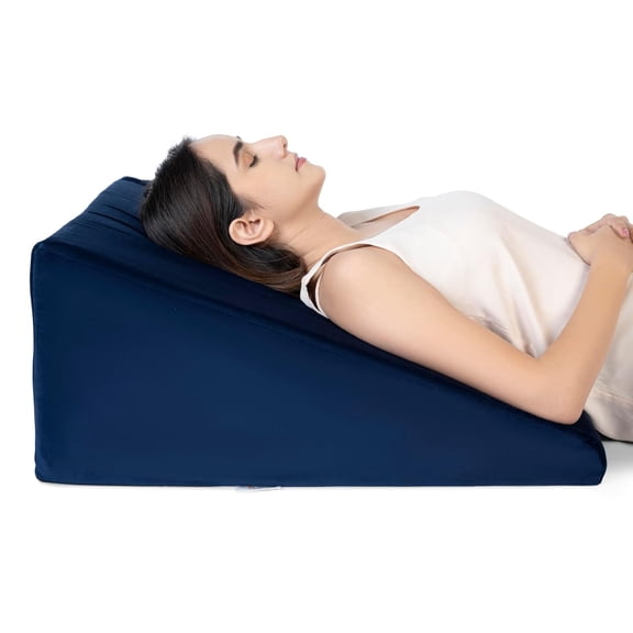 Wedge Pillow Memory Foam For Back Support, Navy Blue, Large Size - 11 Inch | Wedge Cushion, Acid Reflux, Snoring, Leg Elevation, Pregnancy, Removable Velvet Cover - Multipurpose Pillow