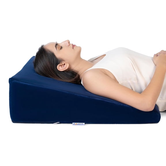 Wedge Pillow Memory Foam For Back Support, Navy Blue, Large Size - 7 Inch | Wedge Cushion, Acid Reflux, Snoring, Gerd, Leg Elevation, Pregnancy | Removable Velvet Cover, Multipurpose Pillow