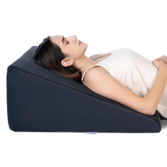 Wedge Pillow Memory Foam For Back Support, Velvet Dark Grey, Large Size - 11 Inch | Wedge Cushion, Acid Reflux, Snoring, Gerd, Leg Elevation, Pregnancy | Removable Cover, Breathable