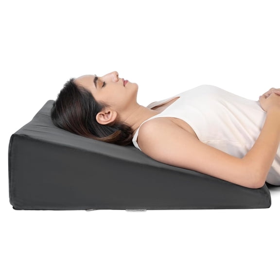 Wedge Pillow Memory Foam For Back Support, Velvet Dark Grey, Large Size - 7 Inch | Wedge Cushion, Acid Reflux, Snoring, Gerd, Leg Elevation, Pregnancy | Multipurpose Bed Wedge Pillow